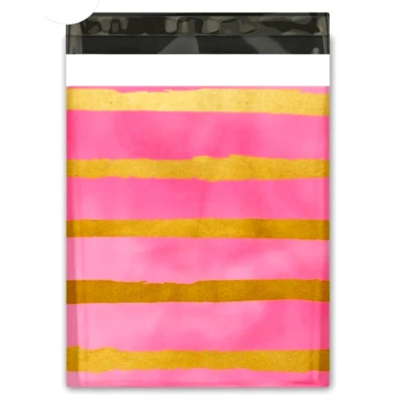Sobres de polietileno rosa y dorado 10x13