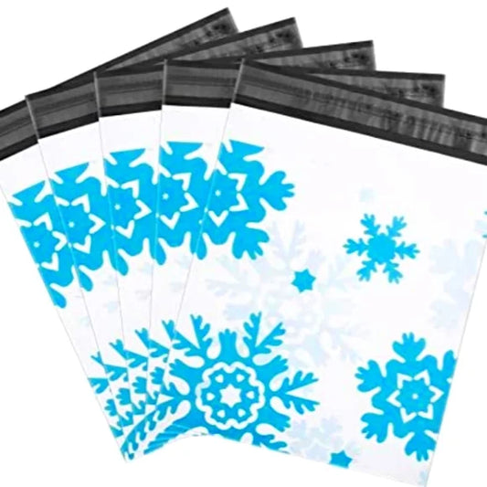 Blue Snowflakes on White Background Poly Mailers 10x13