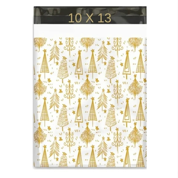 Gold Christmas Tree on White Poly Mailers 10x13