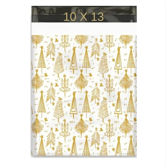 Gold Christmas Tree on White Poly Mailers 10x13