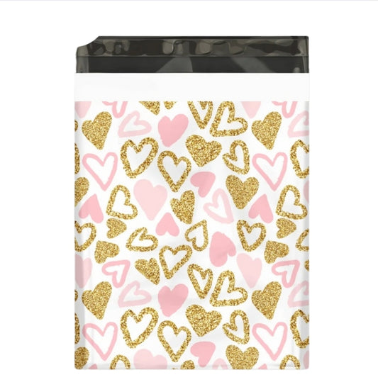 Glitter Hearts Poly Mailers 10x13