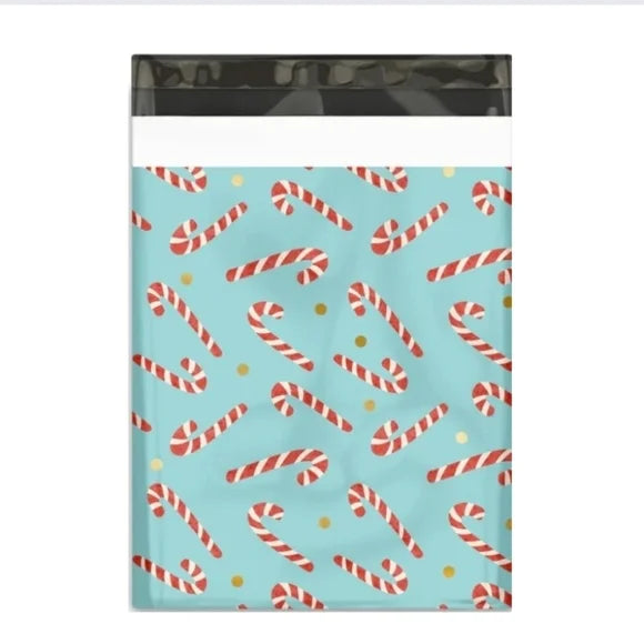 Teal Candy Cane Poly Mailers 10x13