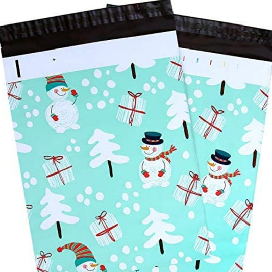 Snowmen with Trees and Presents Poly Mailers 10x13